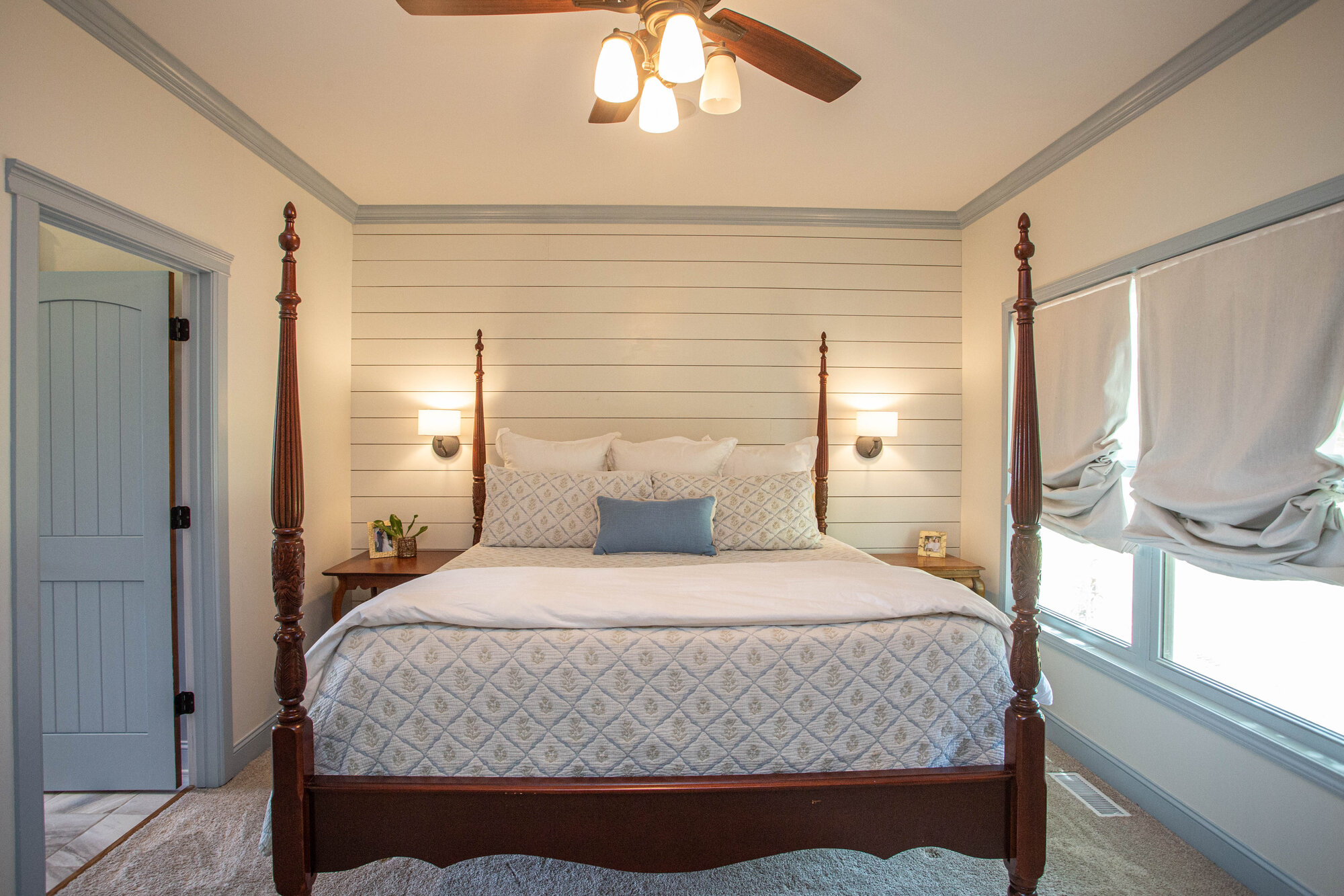 Master bedroom with shiplap accent wall